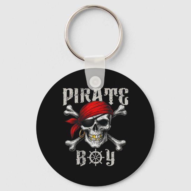 Pirate Boy Jolly Roger Flag And Skull Crossbones H Keychain (Front)