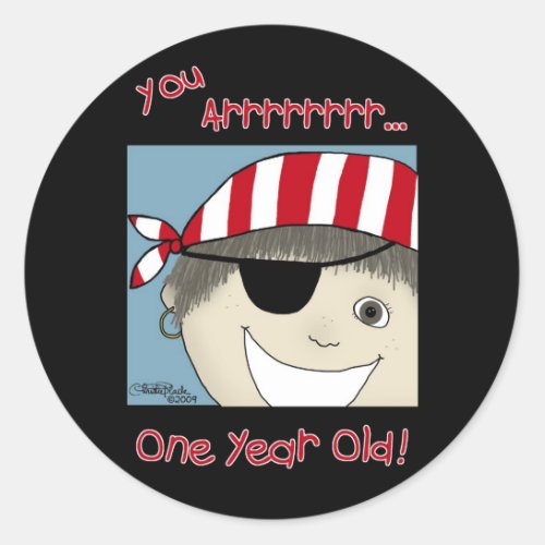 Pirate Boy one year old Classic Round Sticker