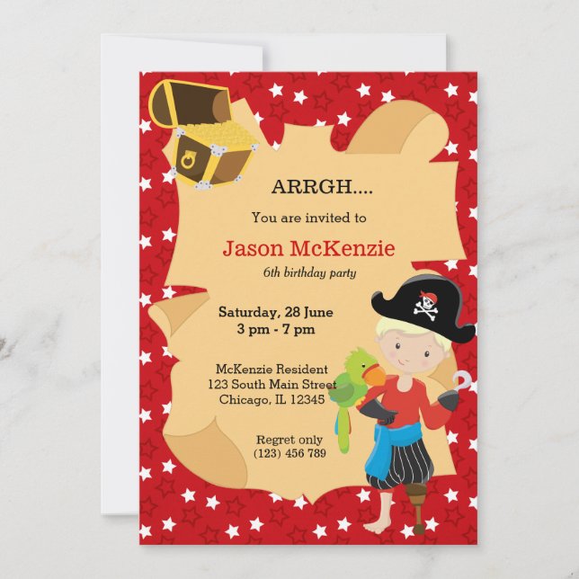 Pirate boy party invitation (Front)