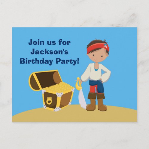 Pirate Boy Summer Beach Birthday Party Invitation Postcard