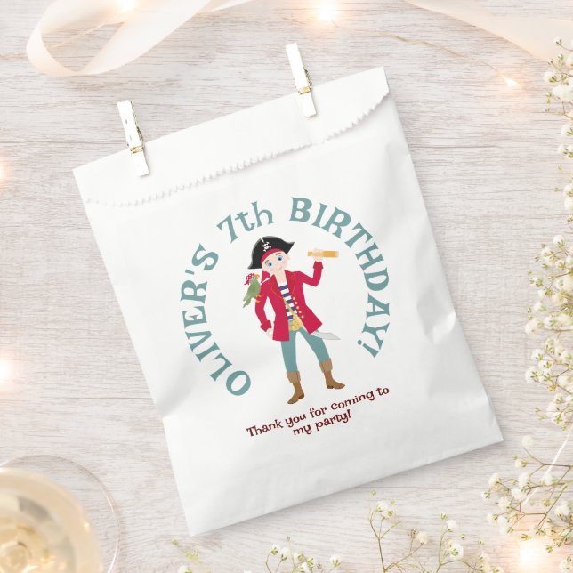 Pirate Boy Treasure Map Fun Birthday Party Favor Bag (Clipped)