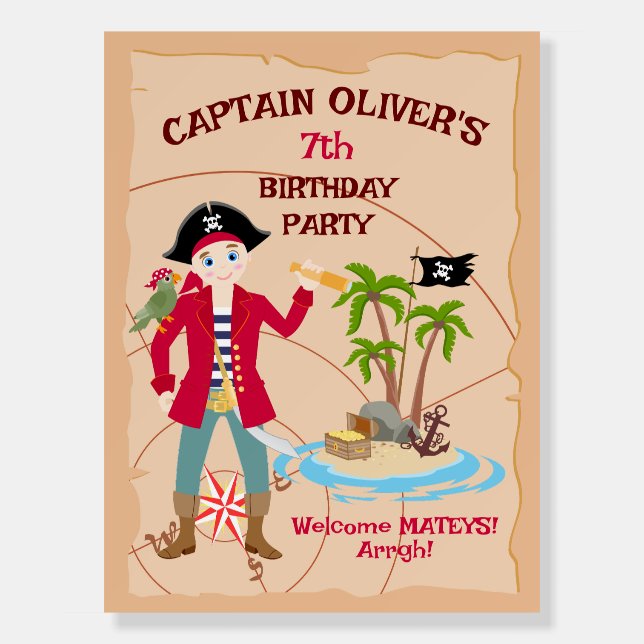 Pirate Boy Treasure Map Fun Birthday Party Foam Board (Front)