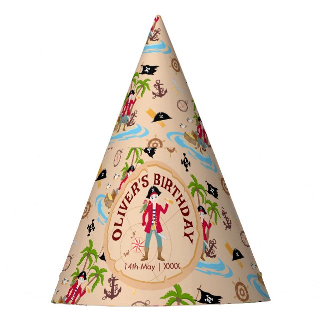 Pirate Boy Treasure Map Fun Birthday Party Party Hat (Front)
