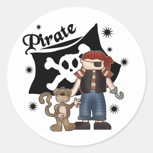 Pirate Boy with  Monkey Classic Round Sticker (Front)