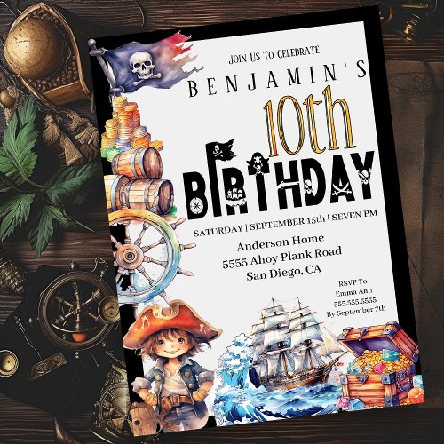 Pirate Boys 10th Birthday Invitation