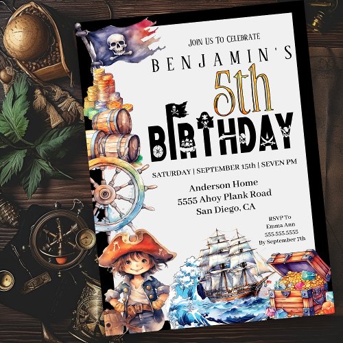 Pirate Boys 5th Birthday Invitation