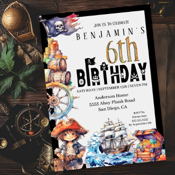 Pirate Boy's 6th Birthday Invitation by GiftShopOnline at Zazzle