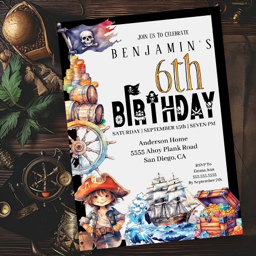 Pirate Boys 6th Birthday Invitation