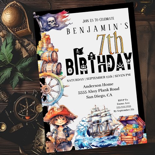 Pirate Boys 7th Birthday Invitation