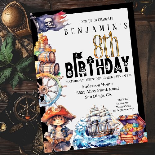 Pirate Boys 8th Birthday Invitation