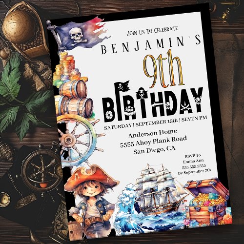 Pirate Boys 9th Birthday Invitation