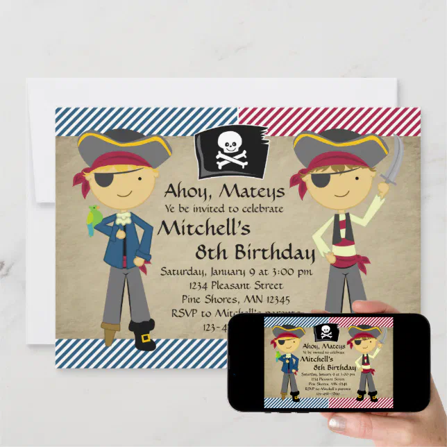 Pirate Boys Birthday Invitations Zazzle 8725