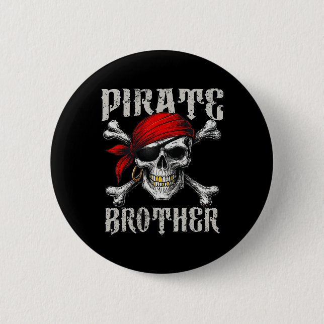 Pirate Brother Jolly Roger Flag And Skull Crossbon Button (Front)