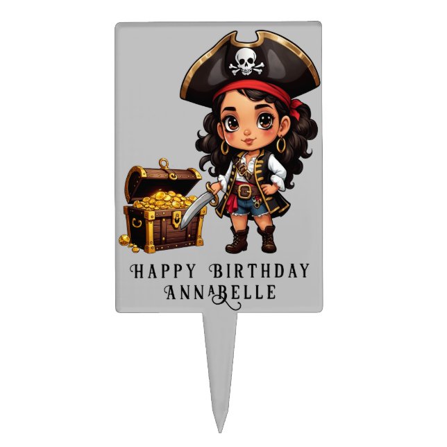 Pirate Brunette Girl Personalize Topper (Front)