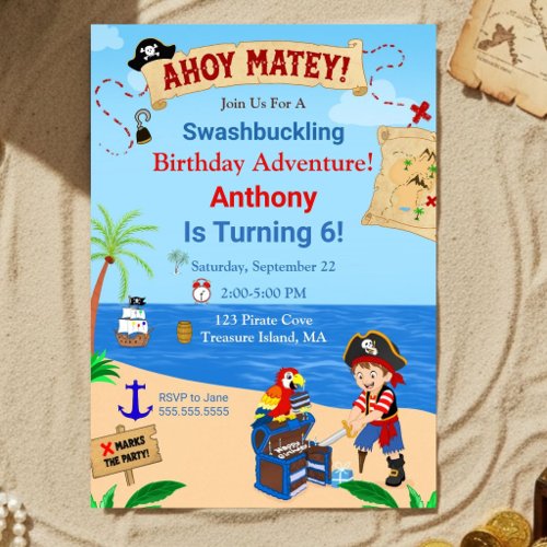 Pirate Cake Treasure Chest Birthday Party Invitation