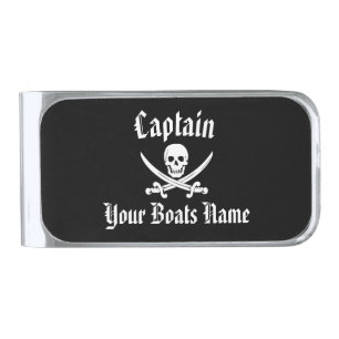 Pirate captain and boat name template silver finish money clip