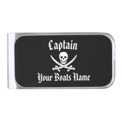 Pirate captain and boat name template silver finish money clip