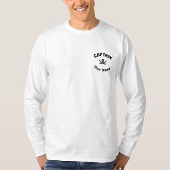 Pirate Captain And Skull Embroidered Long Sleeve T-shirt by customthreadz at Zazzle
