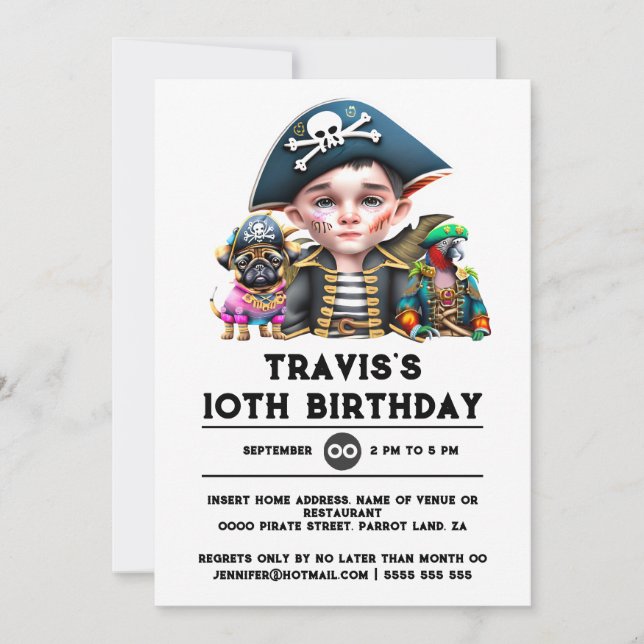 Pirate captain funny animals skull crossbones invitation (Front)