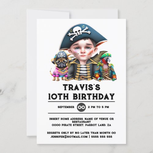 Pirate captain funny animals skull crossbones invitation