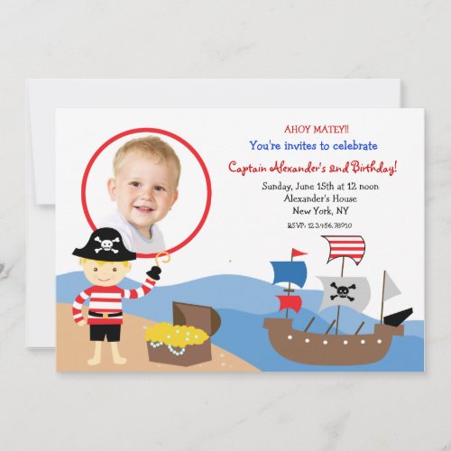 Pirate Captain Photo Birthday Party Invitations