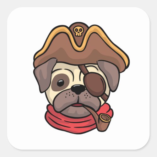Pirate Captain Pug Dog Square Sticker
