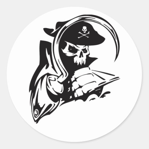 Pirate Captain Skeleton Hook Pirate Theme B_Day Classic Round Sticker