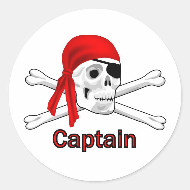 Pirate Captain Skull and Bones Sticker (Front)