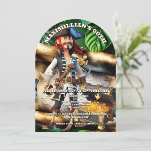 Pirate captain treasure chest boys theme birthday  invitation