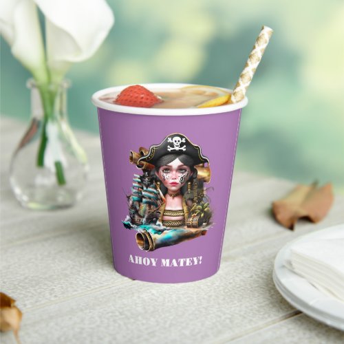 Pirate captain treasure ghost ship ahoy matey girl paper cups