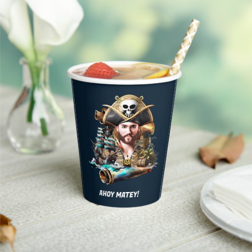 Pirate captain treasure ghost ship ahoy matey kids paper cups