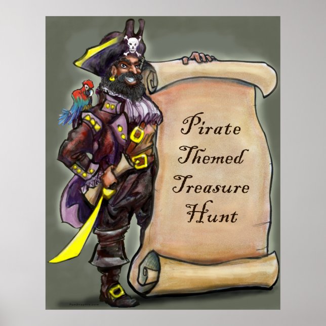 Pirate Captain with Treasure Hunt Scroll Poster (Front)