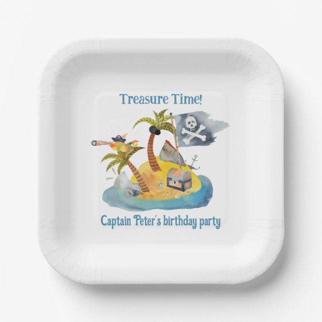 Pirate Captain's Treasure Birthday Party Paper Plates (Front)