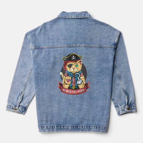 Pirate Cat Be Who You Arrr Hook Paw Green Eye Tabb Denim Jacket