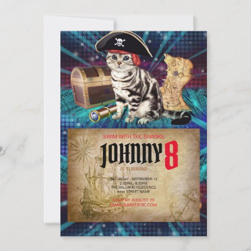 Pirate Cat Birthday Invitation