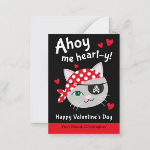 Pirate Cat Classroom Valentine Cards for Kids