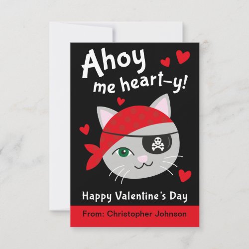 Pirate Cat Classroom Valentine Cards for Kids