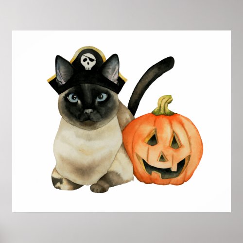 Pirate Cat Cool Halloween Art Poster