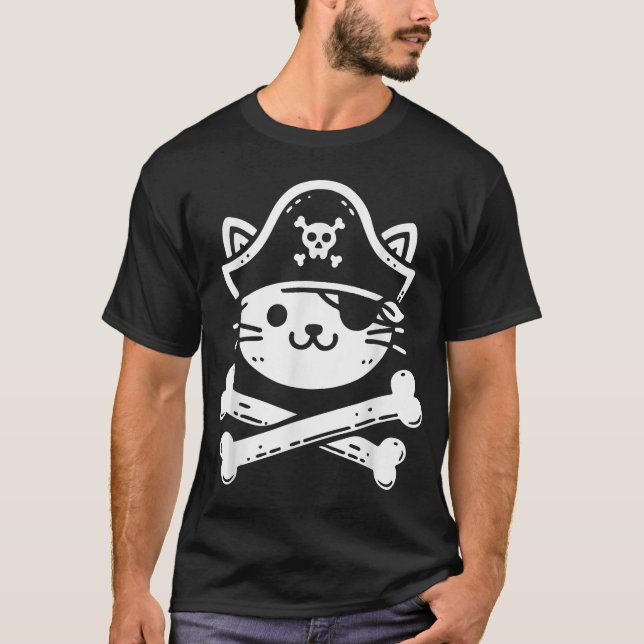 Pirate Cat Crossbones Cat Lover Cats Kitten Owner  T-Shirt (Front)