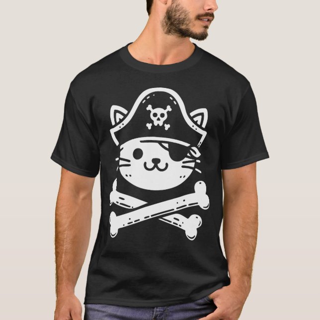 Pirate Cat Crossbones Cat Lover Cats Kitten Owner T-Shirt (Front)