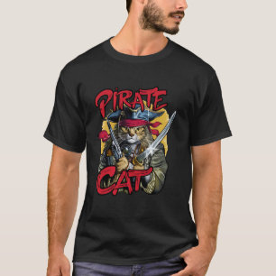 Pirate Cat Halloween Cat Jolly Roger Funny Cat Lov T-Shirt