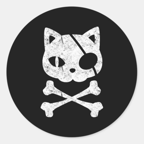 Pirate Cat Kitten Halloween Skull Cross Bones Classic Round Sticker