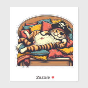 Pirate Cat Napping on Duty Sticker