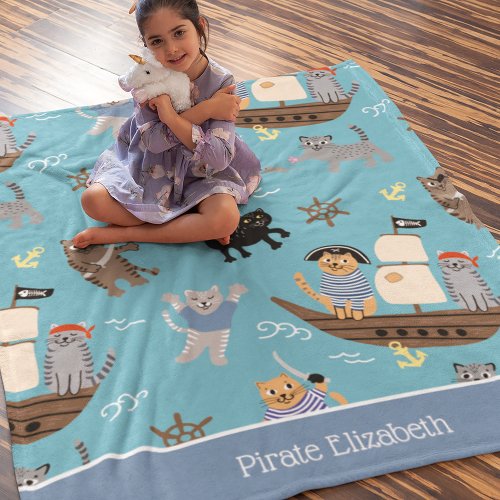 Pirate Cat Pattern for Boy and Girl Kids Fleece Blanket