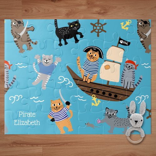Pirate Cat Pattern for Boy and Girl Kids Jigsaw Puzzle