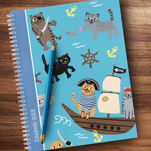 Pirate Cat Pattern for Boy and Girl Kids School Notebook