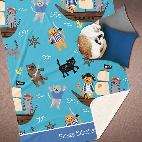 Pirate Cat Pattern for Boy and Girl Kids Sherpa Blanket