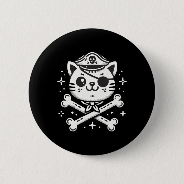 Pirate Cat Pirate Crew Birthday Party Matching  Button (Front)