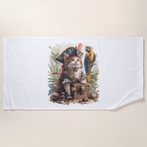 Pirate Cat Treasure Beach Towel