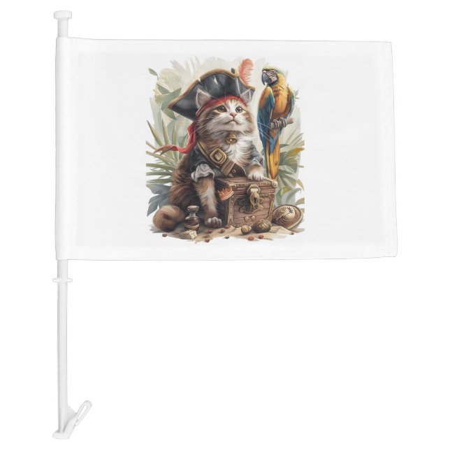Pirate Cat Treasure Car Flag (Front)
